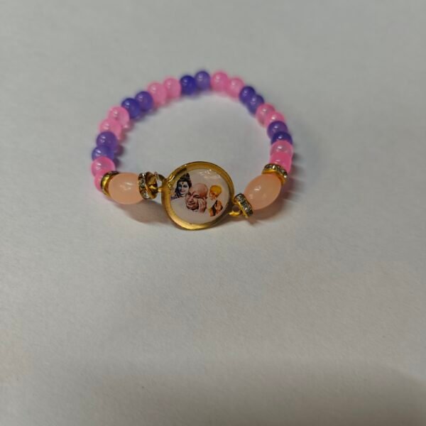 Guru Ji Bracelet - Single Layered - Pink and Purple Beads - Image 3